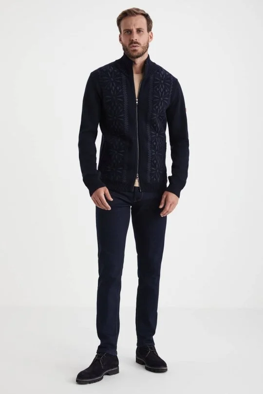 Hemington - Kar Desen Nakışlı Kaşmir Yün Karışım Lacivert Triko Ceket (5)
