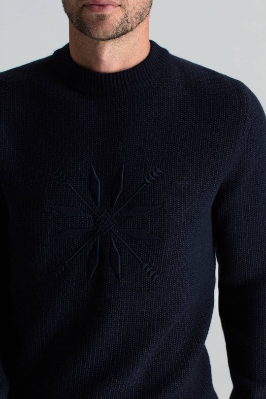 Kaşmir Yün Karışım Kar Desenli Bisiklet Yaka Lacivert Kazak