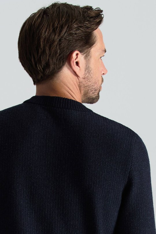 Kaşmir Yün Karışım Kar Desenli Bisiklet Yaka Lacivert Kazak