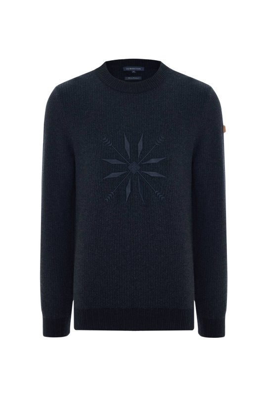 Kaşmir Yün Karışım Kar Desenli Bisiklet Yaka Lacivert Kazak