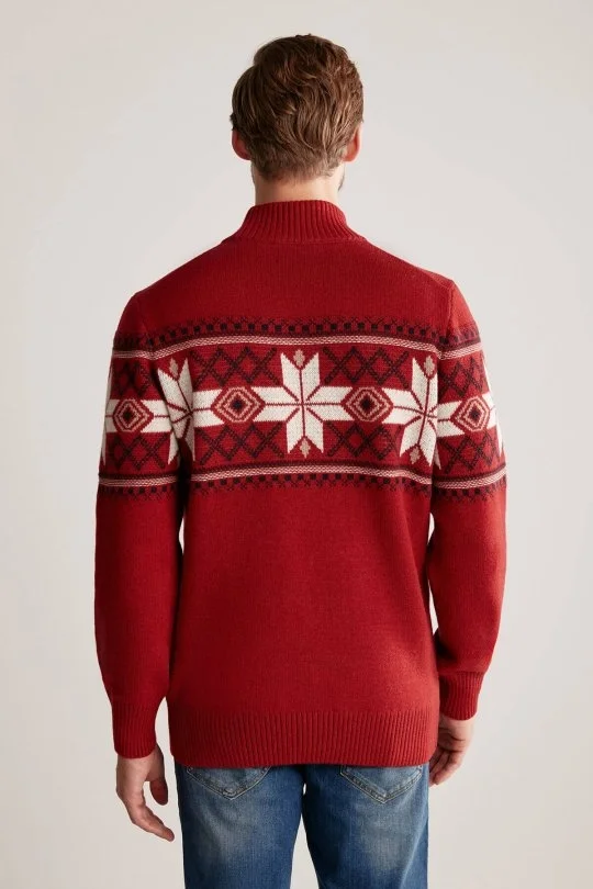 Hemington - Kar Desen Yarım Balıkçı Yaka Lambswool Bordo Kazak (5)
