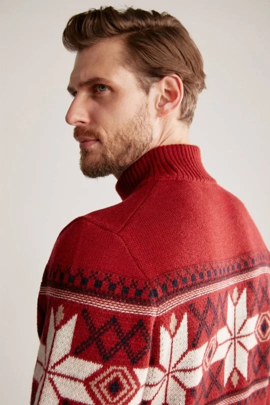 Hemington - Kar Desen Yarım Balıkçı Yaka Lambswool Bordo Kazak (2)