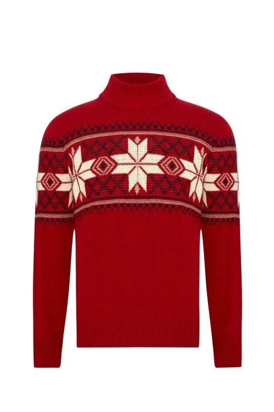 Hemington - Kar Desen Yarım Balıkçı Yaka Lambswool Bordo Kazak (7)