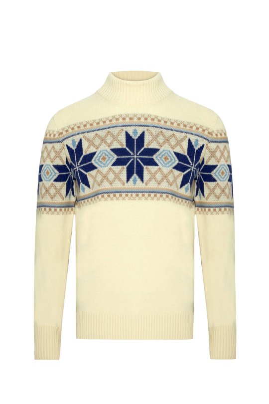 Kar Desen Yarım Balıkçı Yaka Lambswool Ekru Kazak