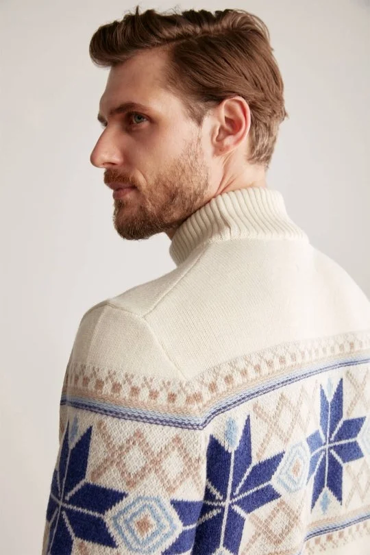 Hemington - Kar Desen Yarım Balıkçı Yaka Lambswool Ekru Kazak (2)