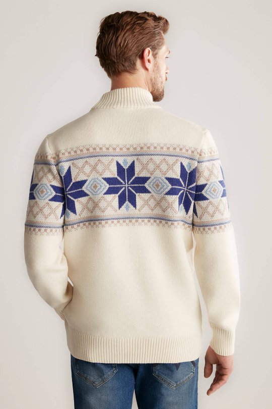 Kar Desen Yarım Balıkçı Yaka Lambswool Ekru Kazak