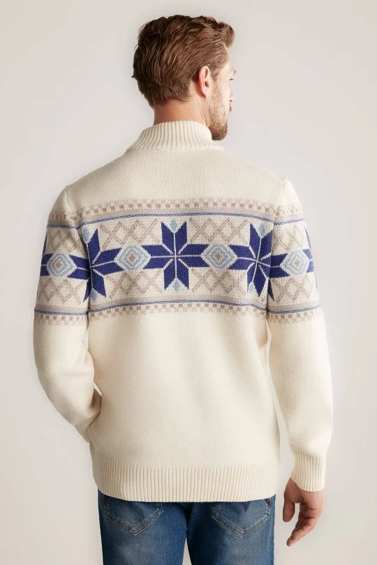 Hemington - Kar Desen Yarım Balıkçı Yaka Lambswool Ekru Kazak (6)