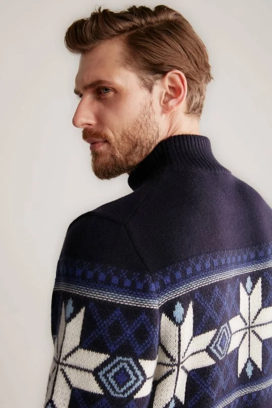Hemington - Kar Desen Yarım Balıkçı Yaka Lambswool Lacivert Kazak (3)