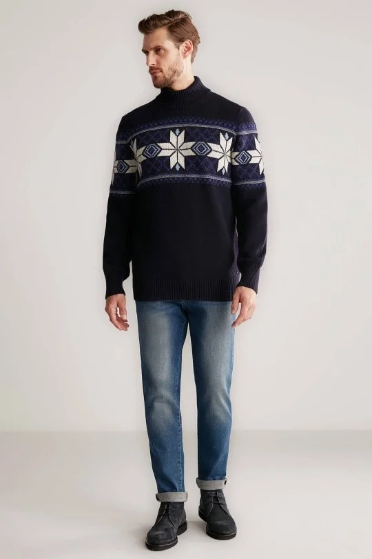 Hemington - Kar Desen Yarım Balıkçı Yaka Lambswool Lacivert Kazak (5)
