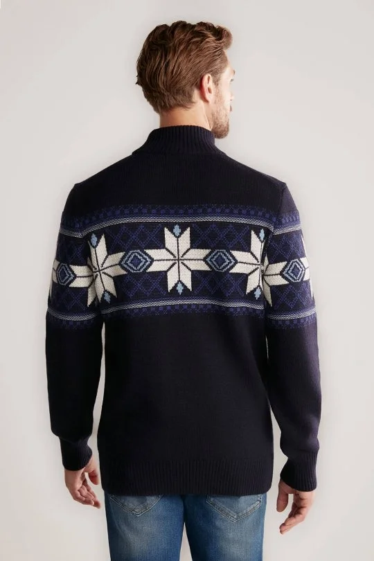 Hemington - Kar Desen Yarım Balıkçı Yaka Lambswool Lacivert Kazak (6)