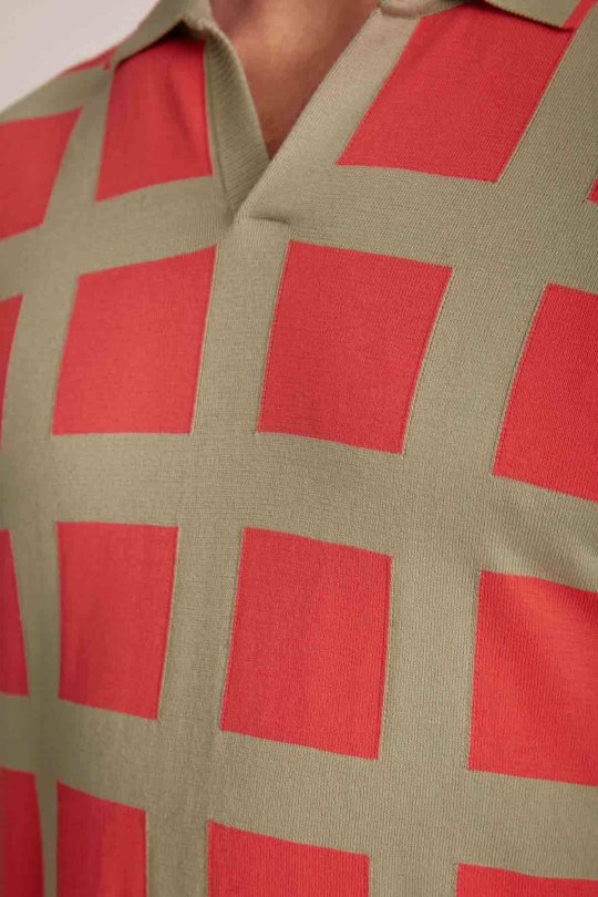 Kare Desen Giza Pamuk Açık Yeşil Triko Polo