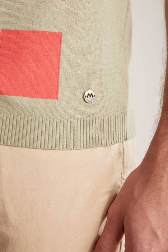 Kare Desen Giza Pamuk Açık Yeşil Triko Polo