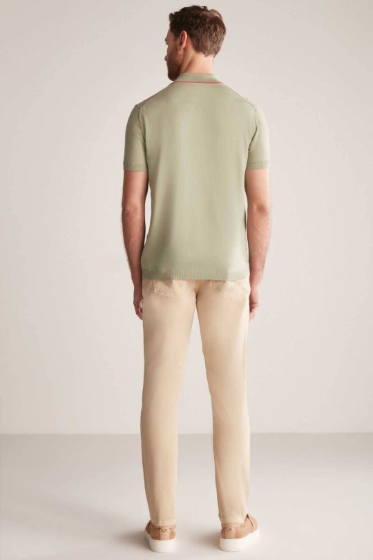 Kare Desen Giza Pamuk Açık Yeşil Triko Polo