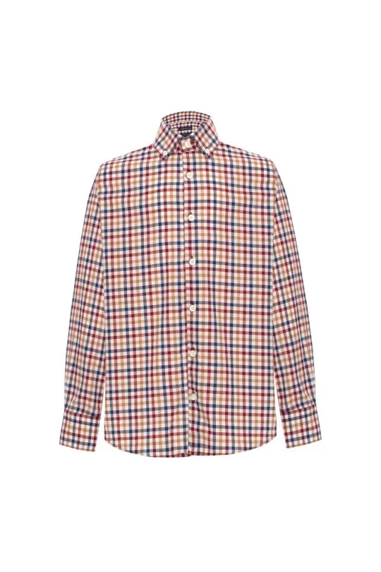 Hemington - Kareli Kaşmir Karışım Bordo-Beyaz Çocuk Gömlek (6)