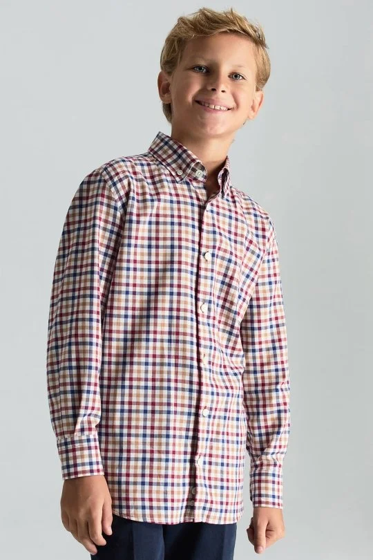 Hemington - Kareli Kaşmir Karışım Bordo-Beyaz Çocuk Gömlek (1)