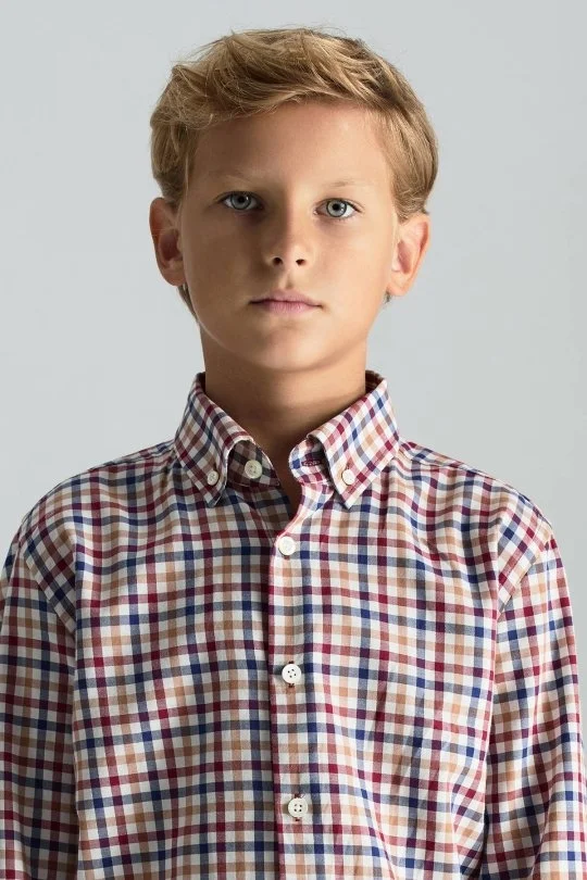 Hemington - Kareli Kaşmir Karışım Bordo-Beyaz Çocuk Gömlek (1)