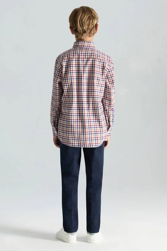 Hemington - Kareli Kaşmir Karışım Bordo-Beyaz Çocuk Gömlek (3)