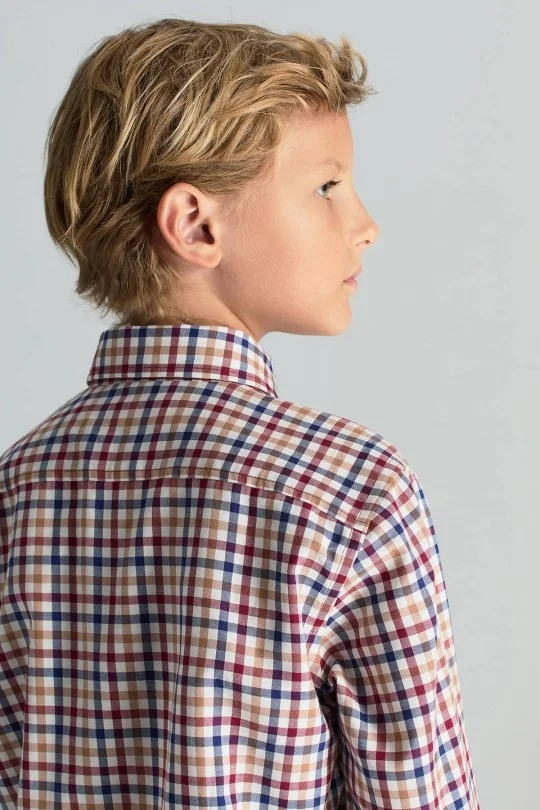 Hemington - Kareli Kaşmir Karışım Bordo-Beyaz Çocuk Gömlek (4)