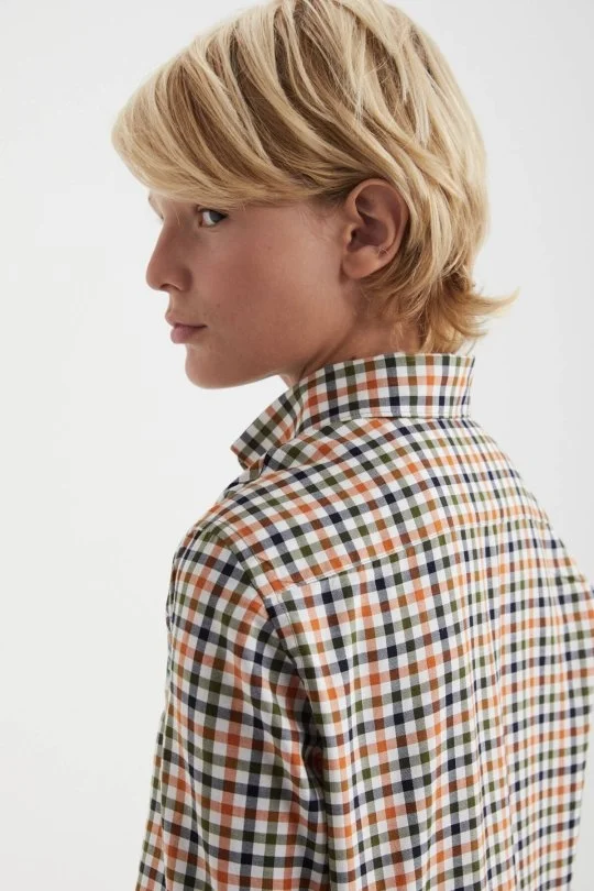 Hemington - Kareli Kaşmir Karışım Haki-Beyaz Çocuk Gömlek (2)