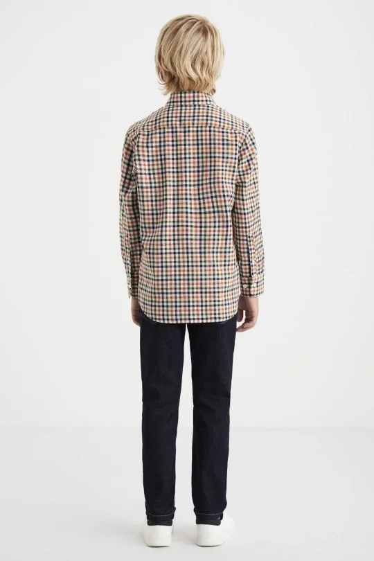 Hemington - Kareli Kaşmir Karışım Haki-Beyaz Çocuk Gömlek (3)