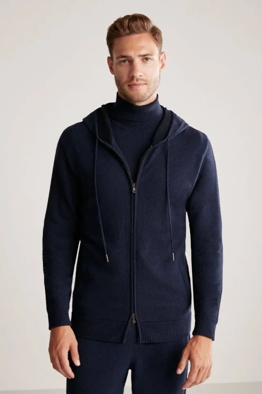 Hemington - Kaşmir-İpek Karışım Kapüşonlu Lacivert Spor Ceket (1)