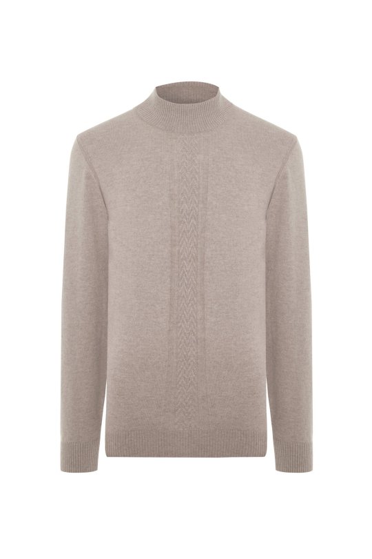 Kaşmir-İpek-Yün Karışım Lupetto Yaka Açık Bej Kazak