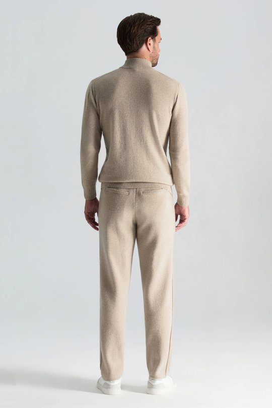 Kaşmir-İpek-Yün Karışım Lupetto Yaka Açık Bej Kazak