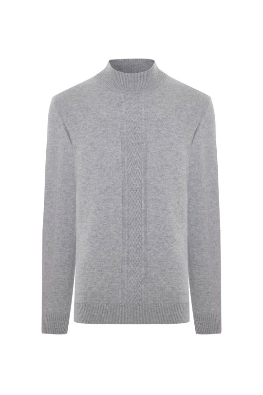 Kaşmir-İpek-Yün Karışım Lupetto Yaka Açık Gri Kazak