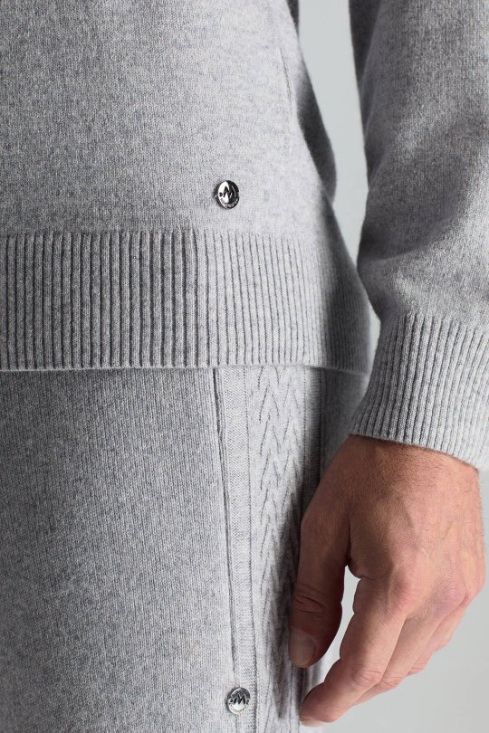 Kaşmir-İpek-Yün Karışım Lupetto Yaka Açık Gri Kazak