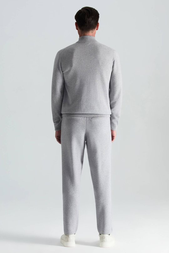 Kaşmir-İpek-Yün Karışım Lupetto Yaka Açık Gri Kazak