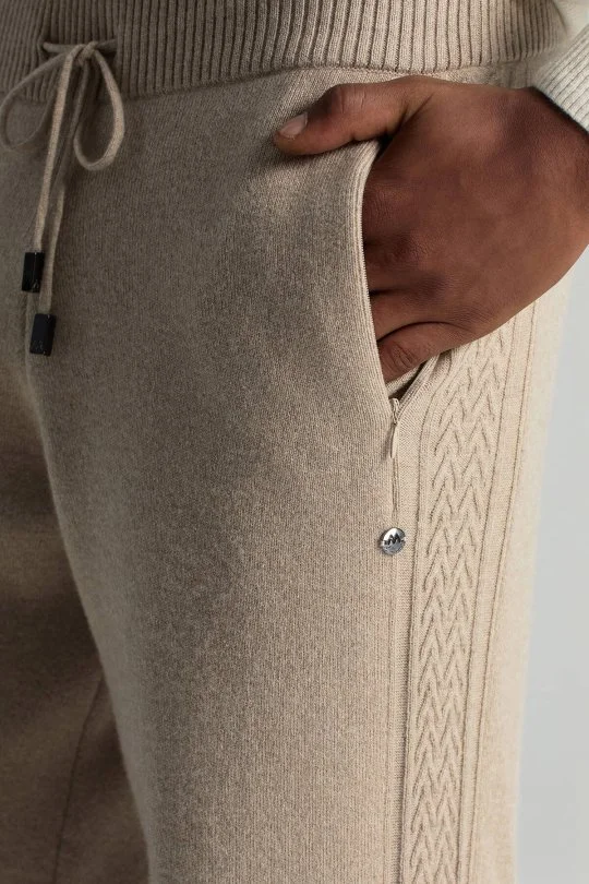 Hemington - Kaşmir-İpek-Yün Karışım M Desenli Açık Bej Triko Pantolon (4)