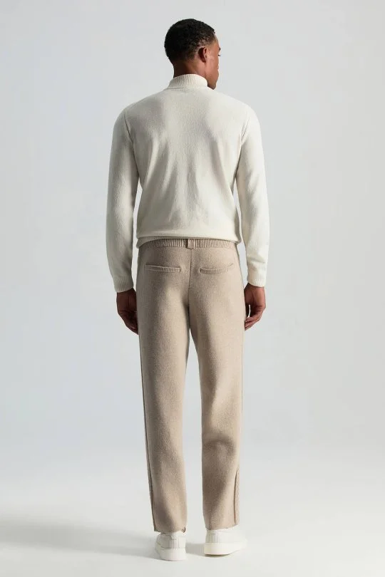 Hemington - Kaşmir-İpek-Yün Karışım M Desenli Açık Bej Triko Pantolon (3)