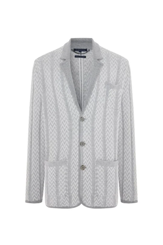 Hemington - Kaşmir-İpek-Yün Karışım M Desenli Açık Gri Triko Blazer Ceket (7)