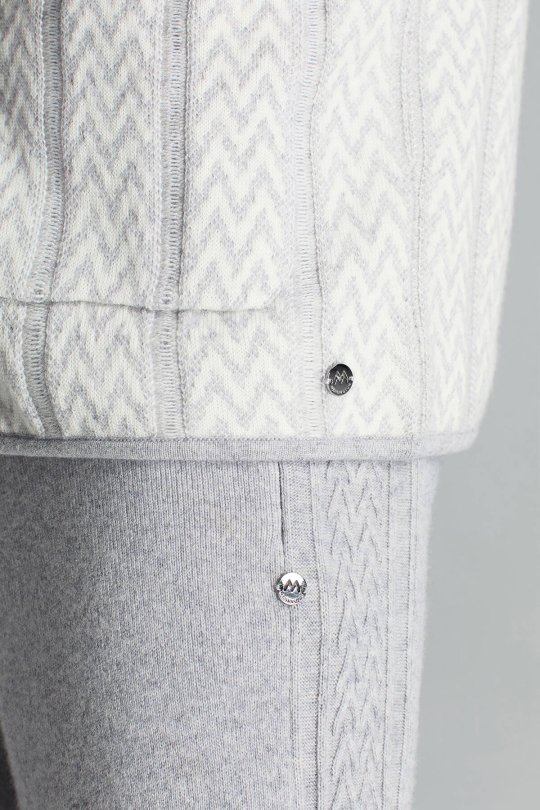 Kaşmir-İpek-Yün Karışım M Desenli Açık Gri Triko Blazer Ceket