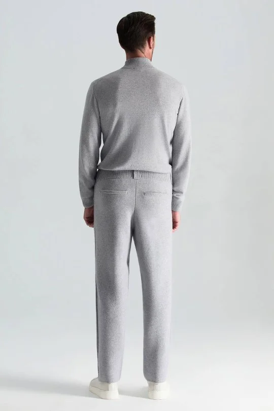 Hemington - Kaşmir-İpek-Yün Karışım M Desenli Açık Gri Triko Pantolon (3)
