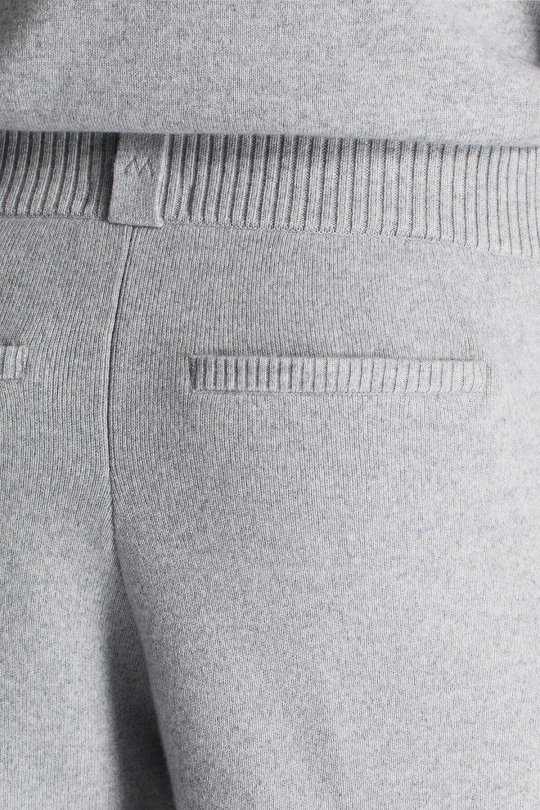 Kaşmir-İpek-Yün Karışım M Desenli Açık Gri Triko Pantolon