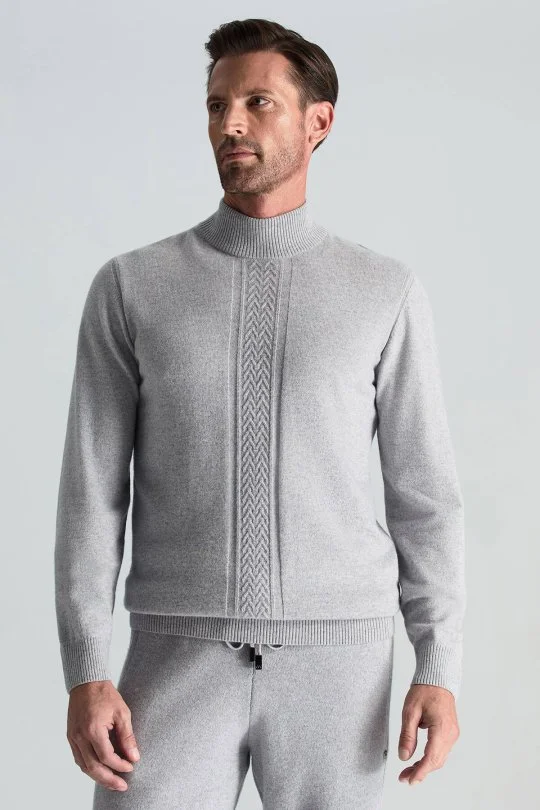 Hemington - Kaşmir-İpek-Yün Karışım Yarım Balıkçı Yaka Açık Gri Kazak