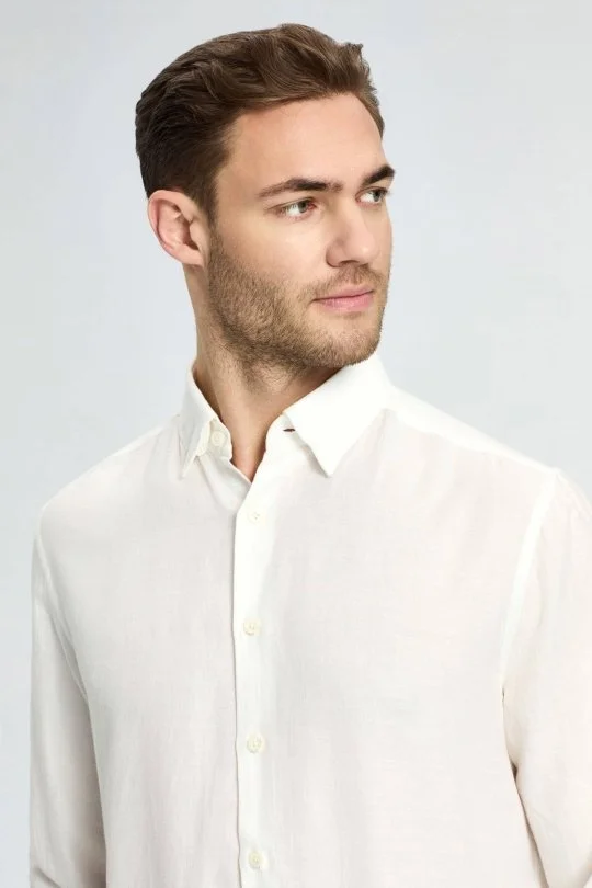 Hemington - Kaşmir Karışım Beyaz Spor Gömlek (1)