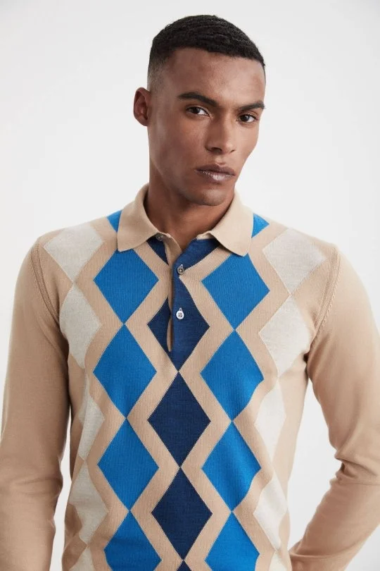 Hemington - Kaşmir Karışım Baklava Desen Polo Yaka Camel Kazak (2)