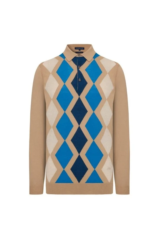 Hemington - Kaşmir Karışım Baklava Desen Polo Yaka Camel Kazak (6)