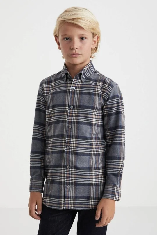Hemington - Kaşmir Karışım Ekose Desenli Lacivert Çocuk Gömlek (3)