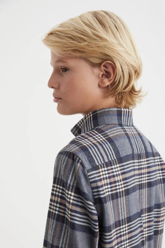 Hemington - Kaşmir Karışım Ekose Desenli Lacivert Çocuk Gömlek (2)