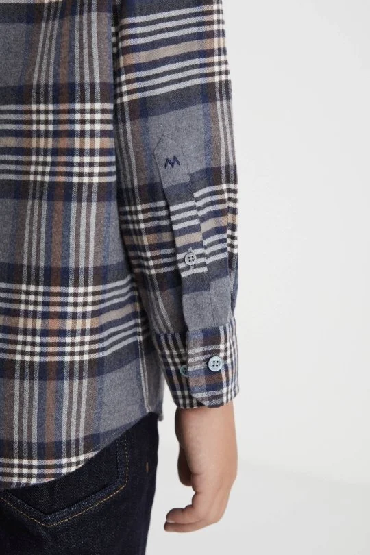 Hemington - Kaşmir Karışım Ekose Desenli Lacivert Çocuk Gömlek (5)