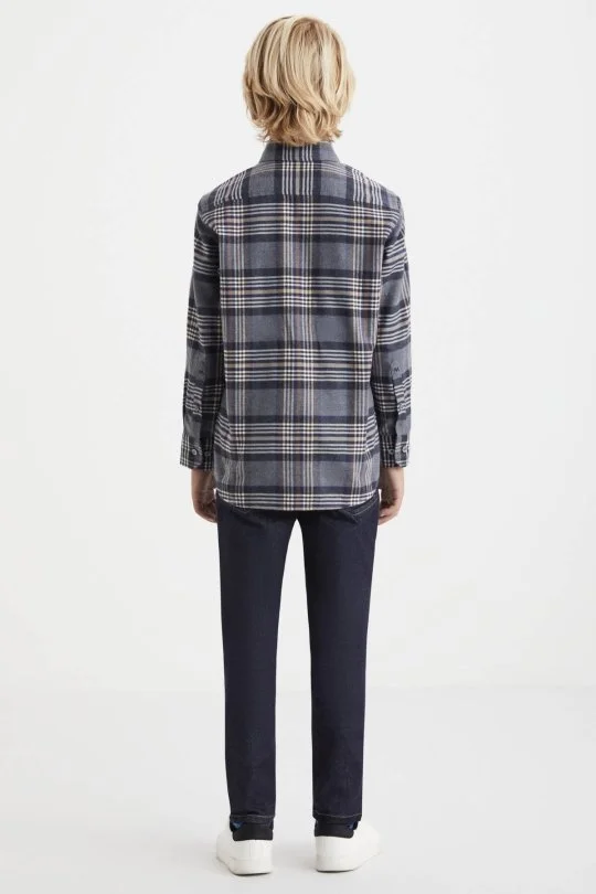 Hemington - Kaşmir Karışım Ekose Desenli Lacivert Çocuk Gömlek (4)