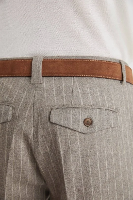 Hemington - Kaşmir Yün Bej Çizgili Camel Flanel Pantolon (4)