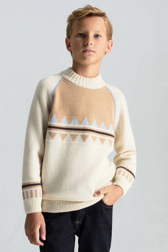 Kaşmir Karışım Lupetto Yaka Ekru Çocuk Kazak