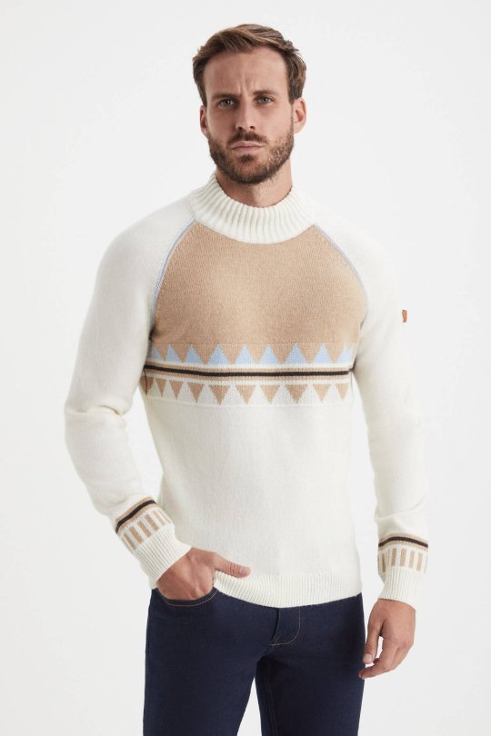 Kaşmir Karışım Lupetto Yaka Ekru Kazak