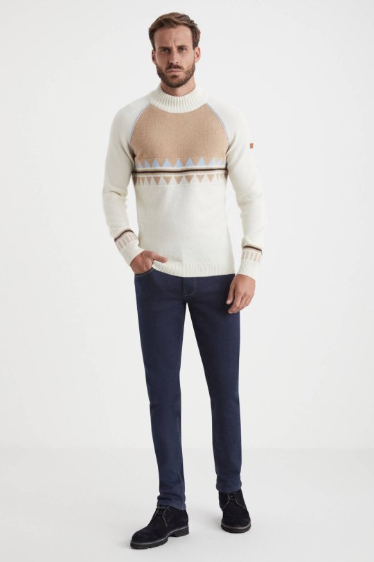 Kaşmir Karışım Lupetto Yaka Ekru Kazak