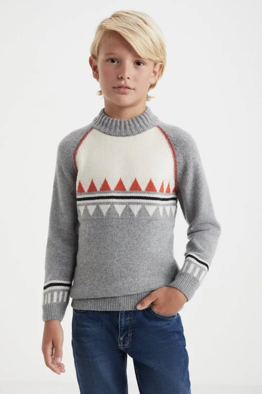 Hemington - Kaşmir Karışım Lupetto Yaka Gri Çocuk Kazak