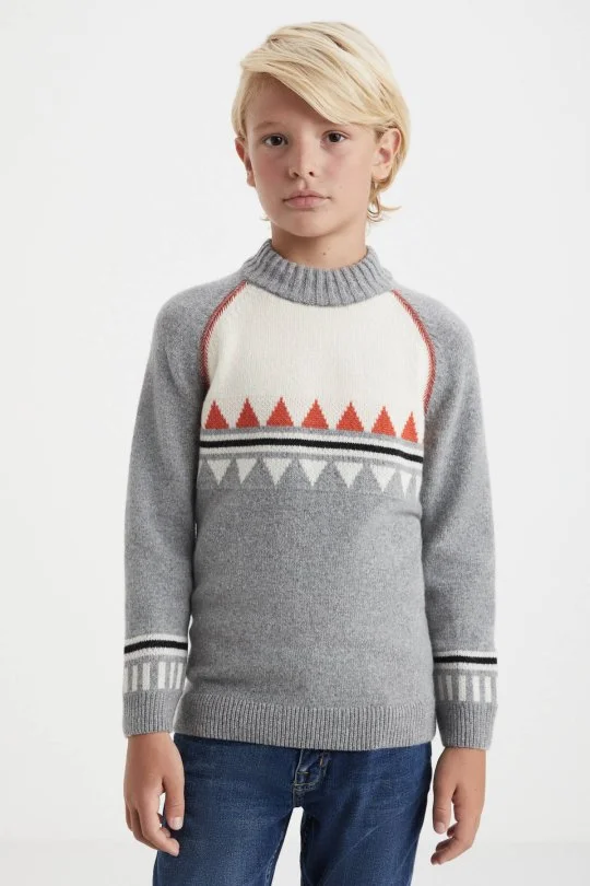 Hemington - Kaşmir Karışım Lupetto Yaka Gri Çocuk Kazak (4)